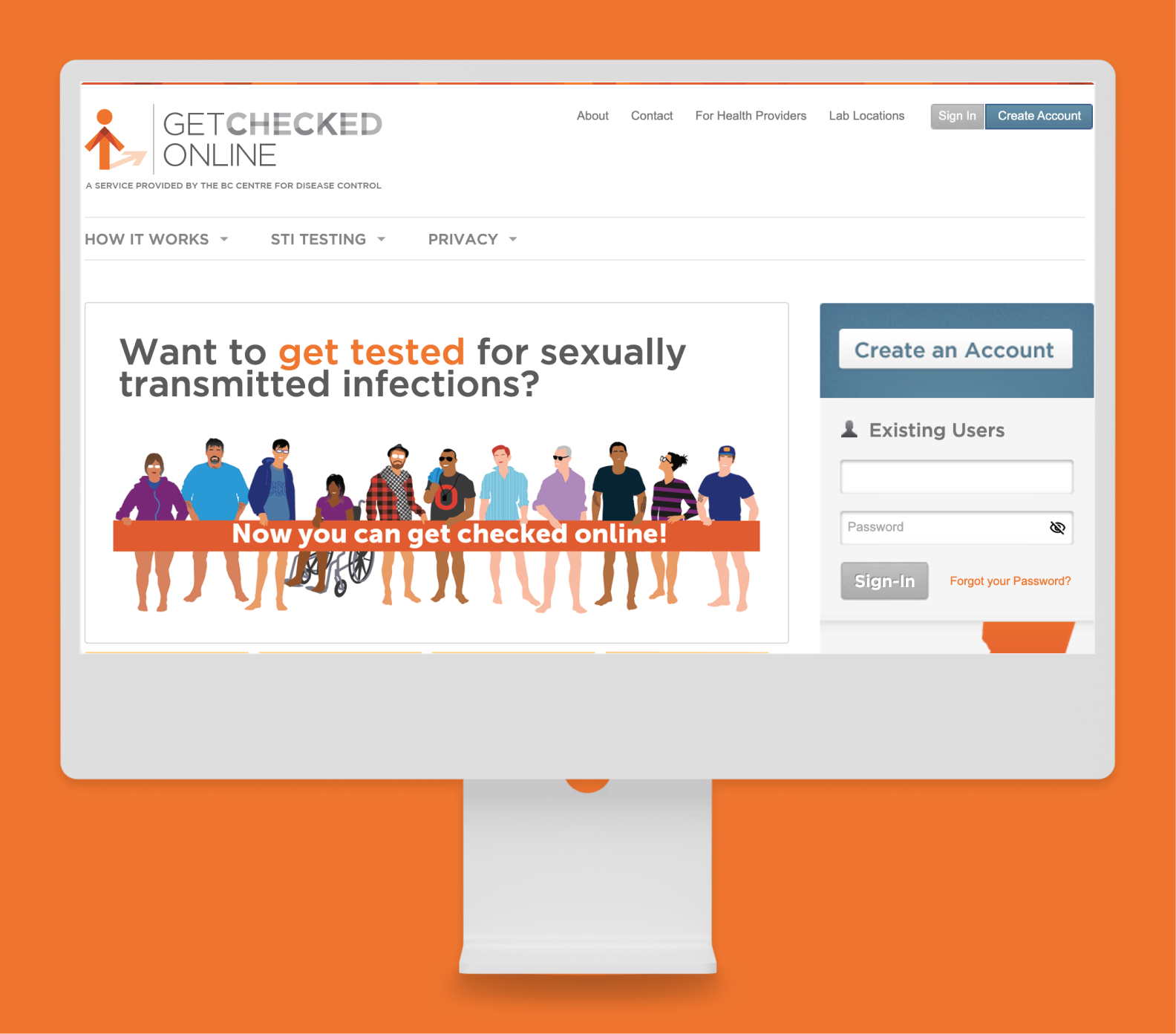 Screenshot from Get Checked Online homepage